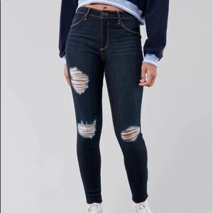 Hollister Curvy High Rise Ripped Jean Legging Jeans Stretchy New NWT Dark 7 28